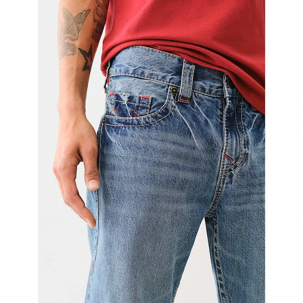 True Religion Slim Natural Mens‎ Jeans Size 44 Medium Wash Red Stitch